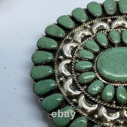 Large Turquoise Cluster Sterling Silver Belt Buckle Native Made 1.75 Belt Size