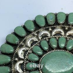 Large Turquoise Cluster Sterling Silver Belt Buckle Native Made 1.75 Belt Size
