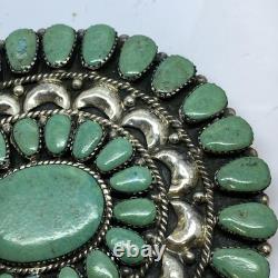 Large Turquoise Cluster Sterling Silver Belt Buckle Native Made 1.75 Belt Size