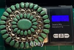 Large Turquoise Cluster Sterling Silver Belt Buckle Native Made 1.75 Belt Size