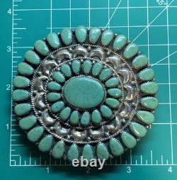 Large Turquoise Cluster Sterling Silver Belt Buckle Native Made 1.75 Belt Size