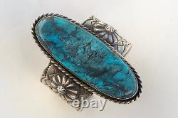 Large Turquoise Sterling Silver Cuff Bracelet Native Made Chimney Butte