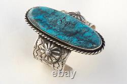 Large Turquoise Sterling Silver Cuff Bracelet Native Made Chimney Butte