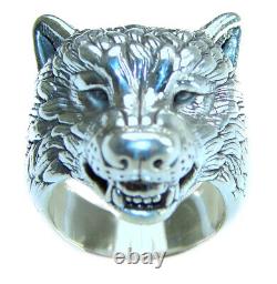 Large Wolf's head Large Bali made. 925 Sterling Silver handcrafted Ring si