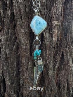 Larimar Aqua Aura Talisman Artisan Hand Made Sterling Silver Necklace. A14a