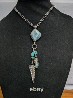 Larimar Aqua Aura Talisman Artisan Hand Made Sterling Silver Necklace. A14a
