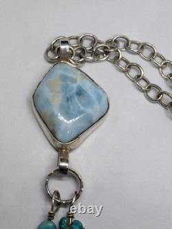 Larimar Aqua Aura Talisman Artisan Hand Made Sterling Silver Necklace. A14a