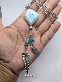 Larimar Aqua Aura Talisman Artisan Hand Made Sterling Silver Necklace. A14a