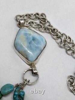 Larimar Aqua Aura Talisman Artisan Hand Made Sterling Silver Necklace. A14a Larimar Aqua Aura Talisman Artisan Hand Made Sterling Silver Necklace. A14a