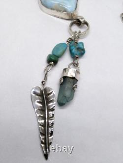 Larimar Aqua Aura Talisman Artisan Hand Made Sterling Silver Necklace. A14a