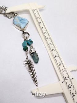 Larimar Aqua Aura Talisman Artisan Hand Made Sterling Silver Necklace. A14a