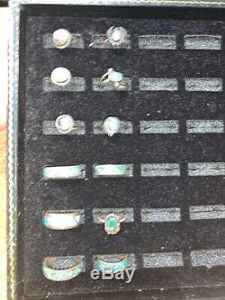 Lot Of 12 Vintage Native American Made Sterling Silver Turquoise Jewelry Rings