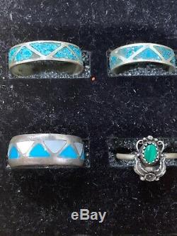 Lot Of 12 Vintage Native American Made Sterling Silver Turquoise Jewelry Rings