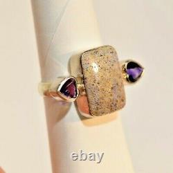 Louisiana Opal & Amethyst, Sterling Silver Hand Made Rectangle Ring+ Post cards