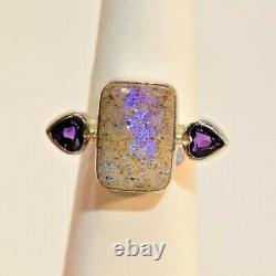 Louisiana Opal & Amethyst, Sterling Silver Hand Made Rectangle Ring+ Post cards