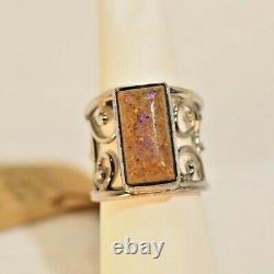 Louisiana Opal Purple, Sterling Silver Hand Made, Scroll Band Ring + Post cards