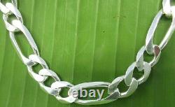 MADE IN ITALY 925 STERLING SILVER 9mm FIGARO CHAIN 18- 30 BOY GIRL MEN WOMEN