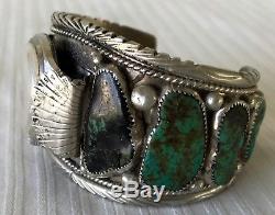 MASSIVE Old Pawn Sterling Silver & Turquoise Nuggets Native Made Watch Cuff