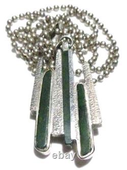 MID Century Modern Hand Made Sterling Silver & Green Stone Estate Necklace