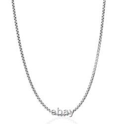 Made In Italy, 925 Sterling Silver Round Box Link Rhodium Heavy-Duty Necklace