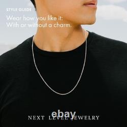 Made In Italy, 925 Sterling Silver Round Box Link Rhodium Heavy-Duty Necklace
