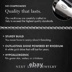 Made In Italy, 925 Sterling Silver Round Box Link Rhodium Heavy-Duty Necklace