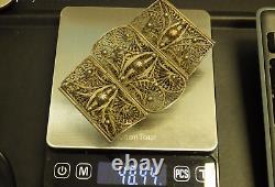 Made in Egypt Sterling Silver Graduated Filigree Link Bracelet -(48.4 Grams)
