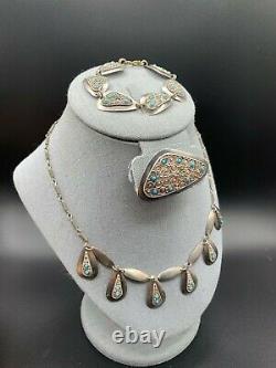 Made in Israel Jerusalem Sterling Silver Jewelry set Necklace bracelet and bro