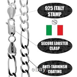 Made in Italy 925 Sterling Silver Thick 5.4 MM Figaro Chain with an anti-tarni