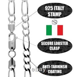 Made in Italy 925 Sterling Silver Tick 4.4 MM Figaro Chain with an anti-tarnis