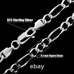 Made in Italy 925 Sterling Silver Tick 4.4 MM Figaro Chain with an anti-tarnis