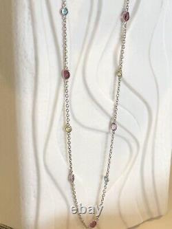 Made in Thailand Multi-Gem Chain Necklace, 18 with extender, Sterling Silver 925