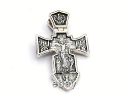 Made in USA Two-Faces Oxidized Orthodox Solid. 925 Sterling Silver Cross Jesus