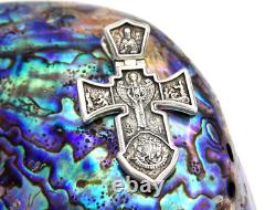 Made in USA Two-Faces Oxidized Orthodox Solid. 925 Sterling Silver Cross Jesus