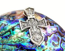 Made in USA Two-Faces Oxidized Orthodox Solid. 925 Sterling Silver Cross Jesus
