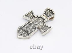 Made in USA Two-Faces Oxidized Orthodox Solid. 925 Sterling Silver Cross Jesus