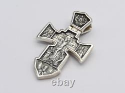 Made in USA Two-Faces Oxidized Orthodox Solid. 925 Sterling Silver Cross Jesus