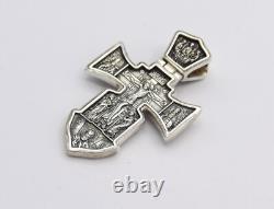 Made in USA Two-Faces Oxidized Orthodox Solid. 925 Sterling Silver Cross Jesus