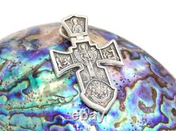 Made in USA Two-Faces Oxidized Orthodox Solid. 925 Sterling Silver Cross Jesus