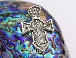 Made in USA Two-Faces Oxidized Orthodox Solid. 925 Sterling Silver Cross Jesus
