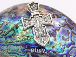 Made in USA Two-Faces Oxidized Orthodox Solid. 925 Sterling Silver Cross Jesus