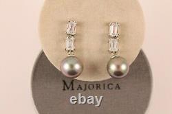 Majorica Sterling Silver Pearl Drop Earrings Gray Man Made Pearl Studs 11mm