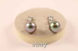 Majorica Sterling Silver Pearl Drop Earrings Gray Man Made Pearl Studs 11mm