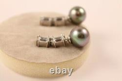 Majorica Sterling Silver Pearl Drop Earrings Gray Man Made Pearl Studs 11mm