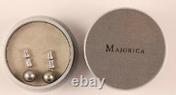 Majorica Sterling Silver Pearl Drop Earrings Gray Man Made Pearl Studs 11mm