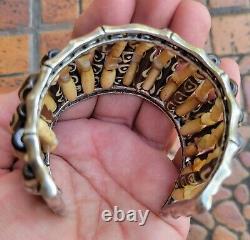Massive Vintage Hand Made Sterling Silver Dzi Bead Bracelet 7 × 2 RARE GORGEOUS