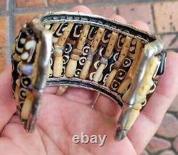 Massive Vintage Hand Made Sterling Silver Dzi Bead Bracelet 7 × 2 RARE GORGEOUS
