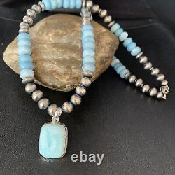 Men Blue Larimar Pendant 10mm Navajo Sterling Silver Natural Necklace 14003