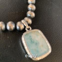 Men Blue Larimar Pendant 10mm Navajo Sterling Silver Natural Necklace 14003