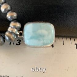 Men Blue Larimar Pendant 10mm Navajo Sterling Silver Natural Necklace 14003